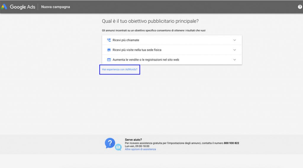 Obiettivo principale della Campagna di Google ADS