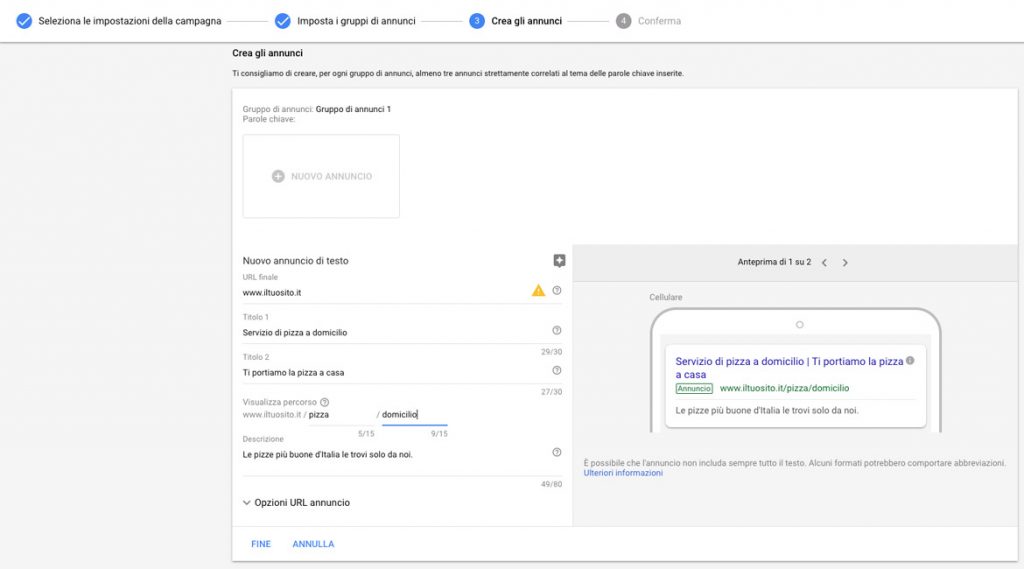 Creazione annunci Google ADS